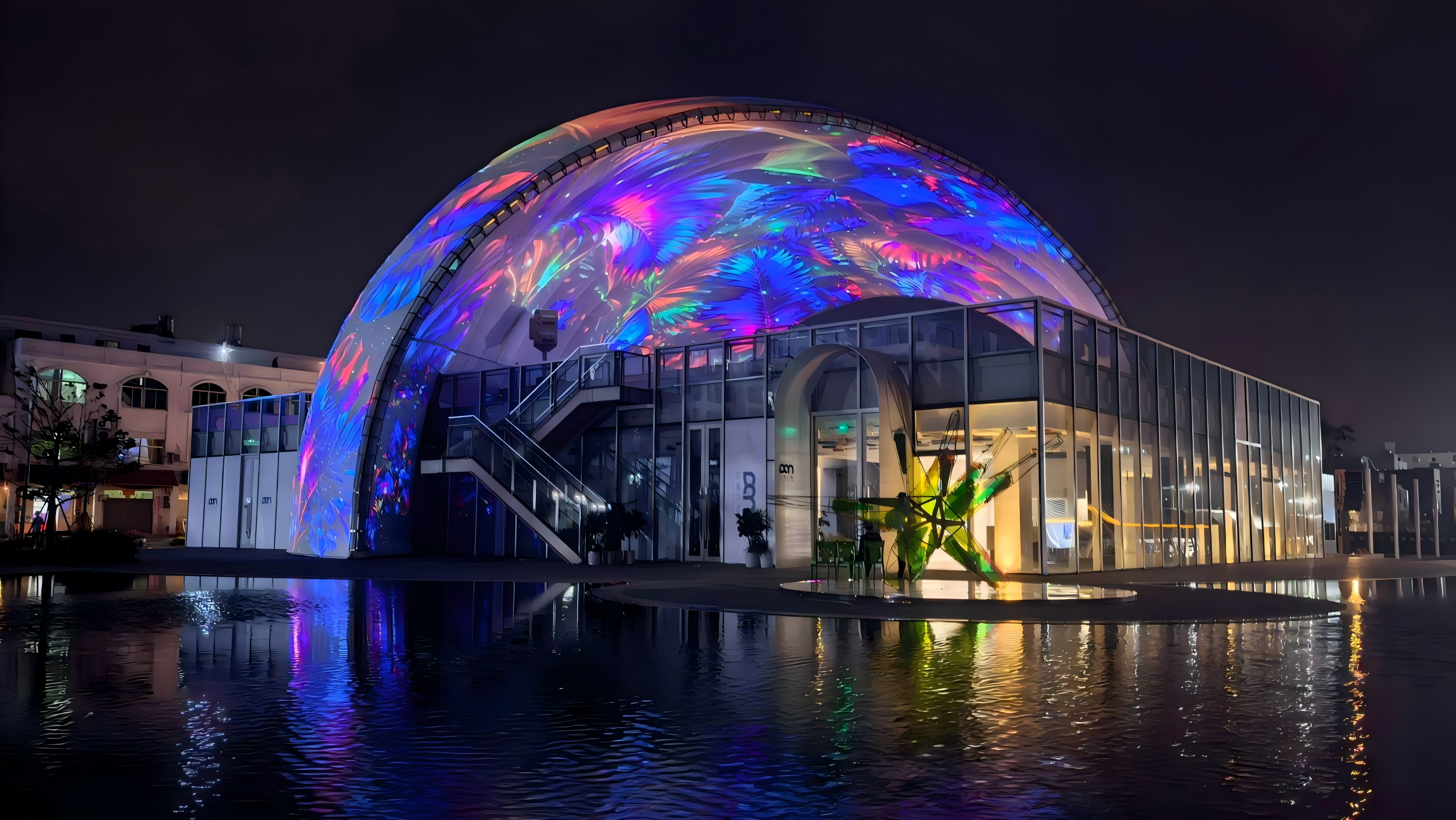 38米視覺奇跡！硬核科技支撐藝術(shù)想象！國內(nèi)首個最大雙層穹頂式球幕投影點亮南海之夜~